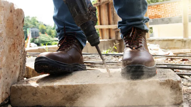 construction worker with leather work shoes