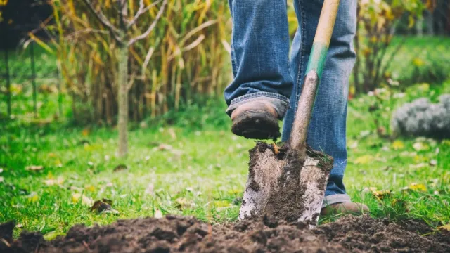 man turning soil