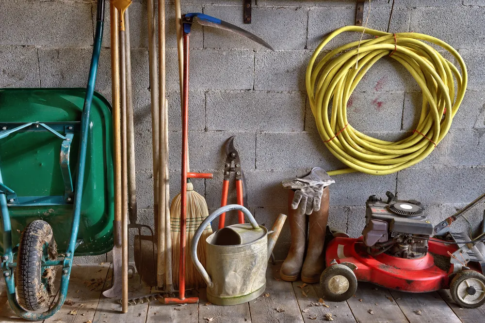 garden tools in storage