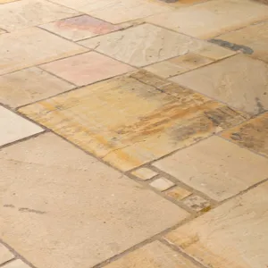 close-up of limestone terrace tiles